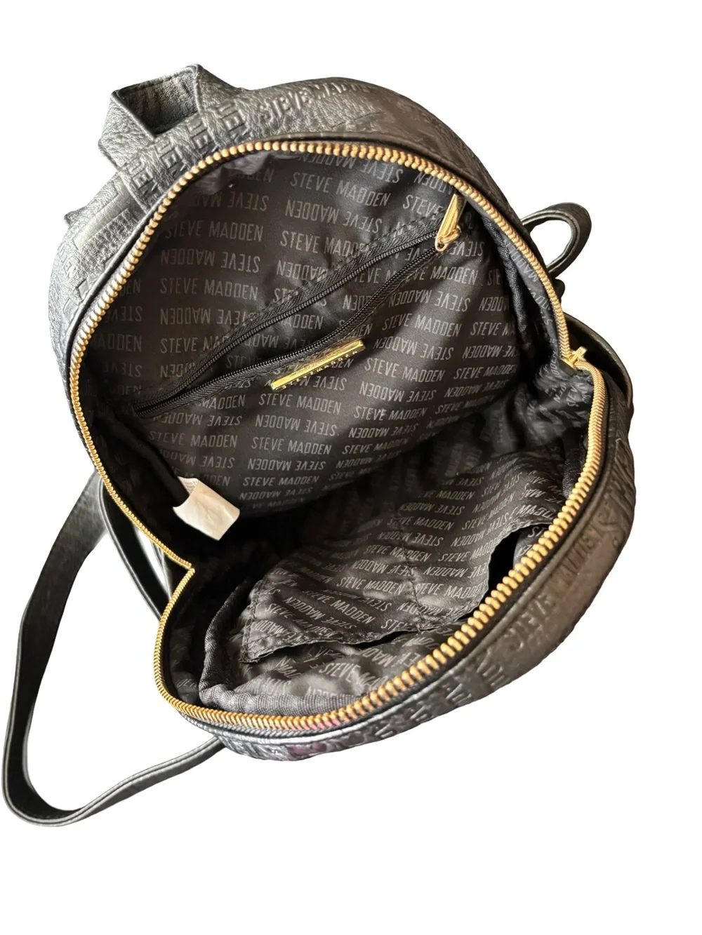 Steve Madden Black Embossed Mini Backpack with Gold Hardware